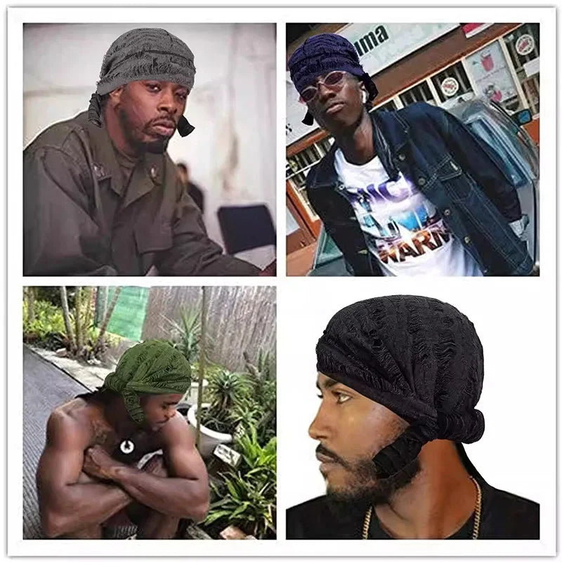 Ripped Long-Tail Pirate Hat for Men & Women – Elastic Hip-Hop Durag Headwrap
