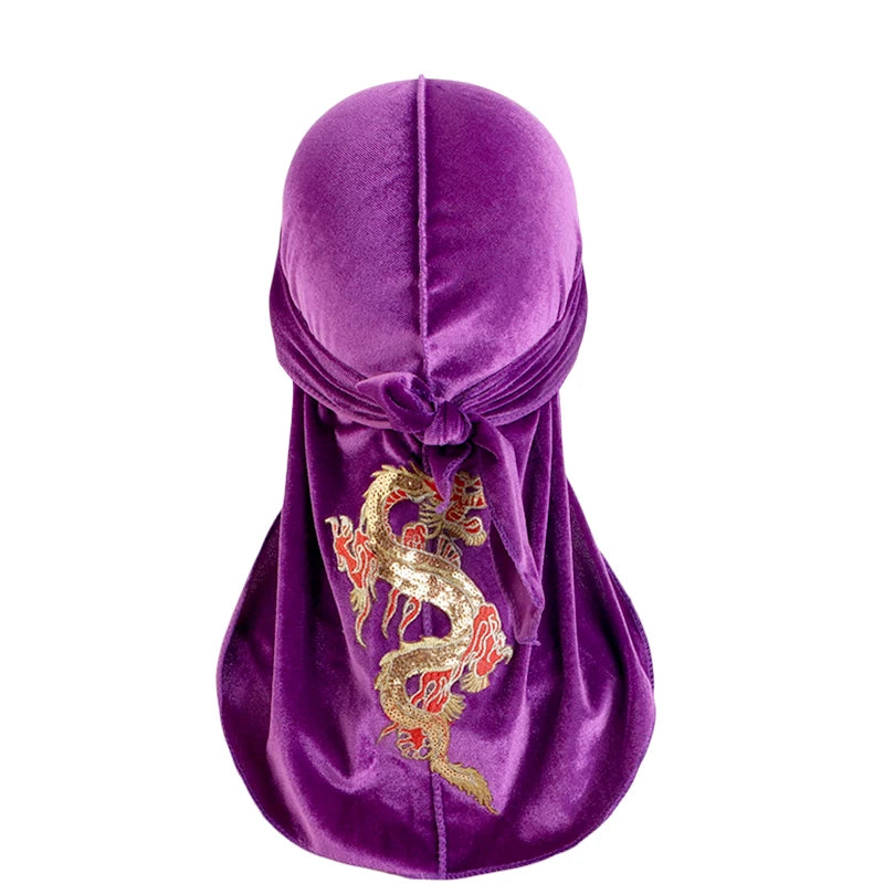 Fashion Dragon Velvet Durag for Men Bandana, Turban & Waves Headwear