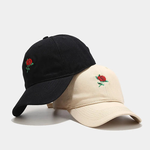 -Baseball Cap with Rose Embroidery – Adjustable Cotton Visor Hat for All Seasons