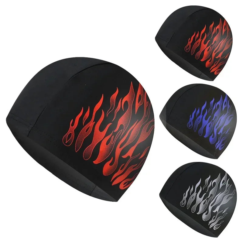 Men’s Large-Size Nylon Swim Cap – High Elastic, Breathable Swimming Hat with Ear Protection & Fashion Print Design