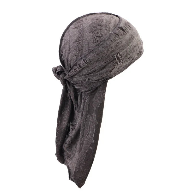 Ripped Long-Tail Pirate Hat for Men & Women – Elastic Hip-Hop Durag Headwrap