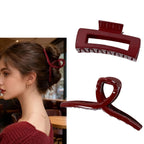 Burgundy Glossy Square Hair Clip – Large, Chic Hairpin for Daily Wear