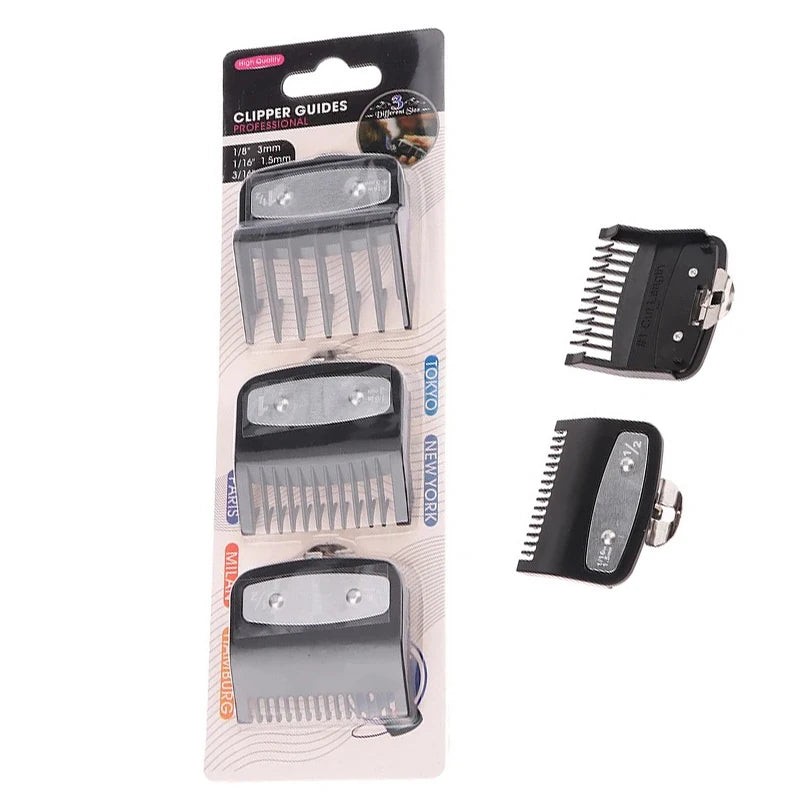 Black Hair Clipper Limit Comb Set with Guide Guard Attachments for Trimmers (1.5mm, 3mm, 4.5mm, Single Piece)