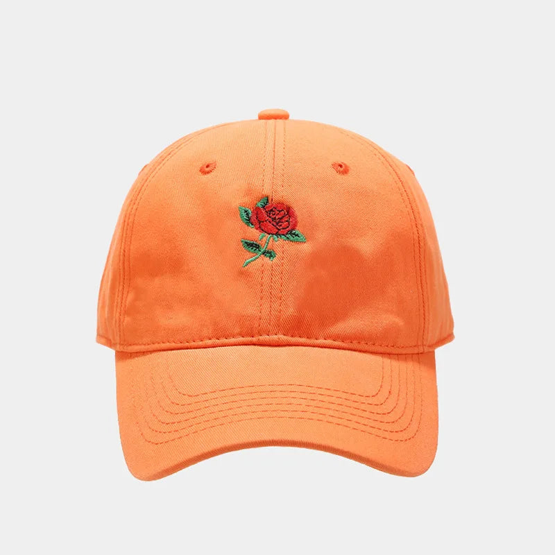 -Baseball Cap with Rose Embroidery – Adjustable Cotton Visor Hat for All Seasons