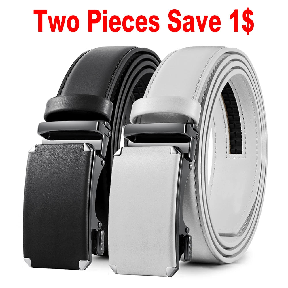 Men Belts Metal Automatic Buckle Brand High Quality Leather Belts for Men Famous Brand Luxury Work Business Strap