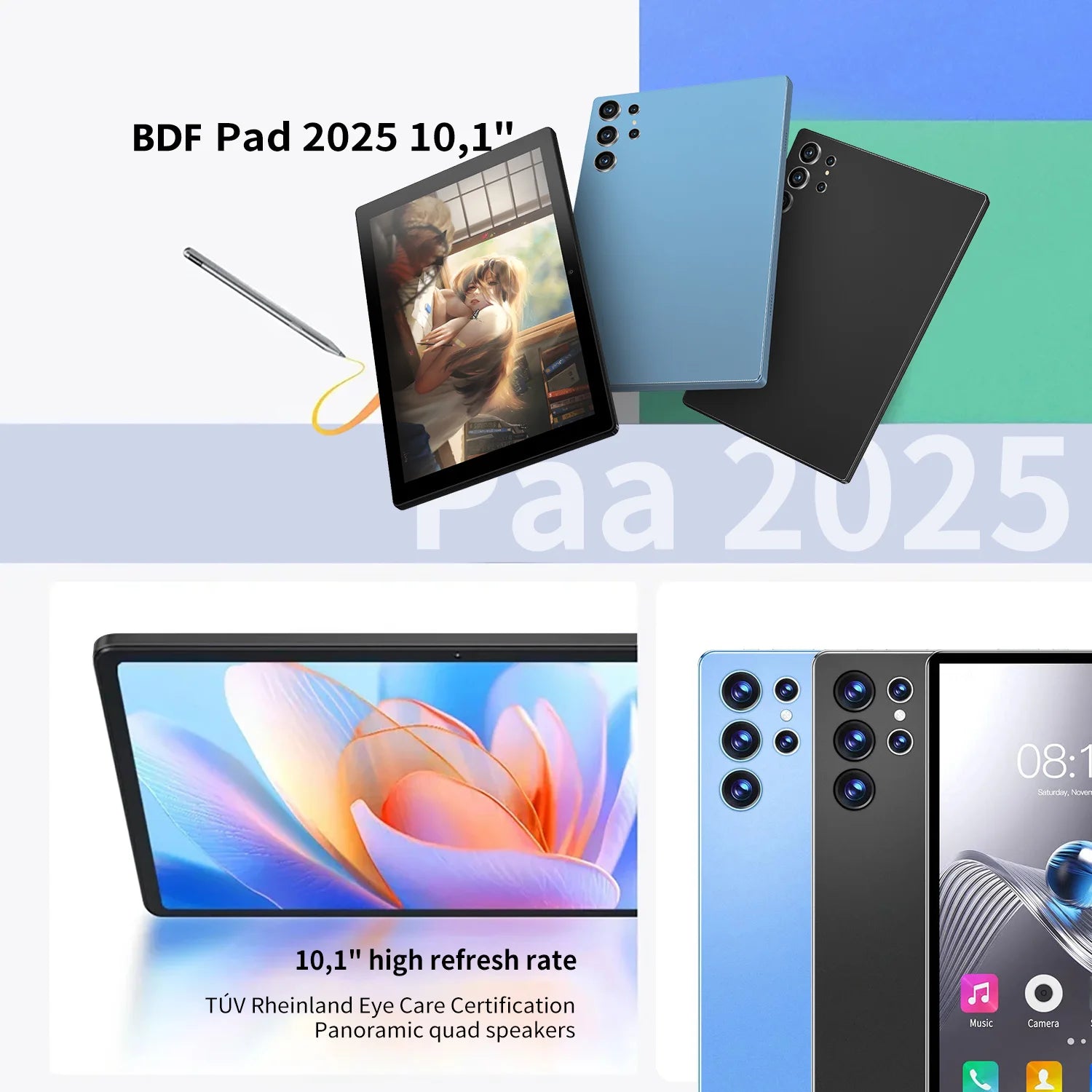 BDF-H39 Upgraded 10.1” 5G Android Tablet – Octa-Core Processor, 6GB RAM + 128GB Storage, 4G Dual SIM, Dual WiFi, 6000mAh Battery, Ideal for Education
