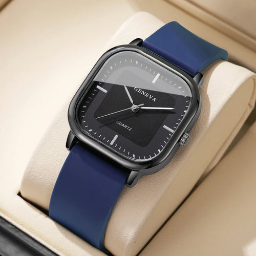 1/3PCS Men’s Fashion Square Dial Watch Set – Casual Silicone Strap Wristwatches (Without Box)