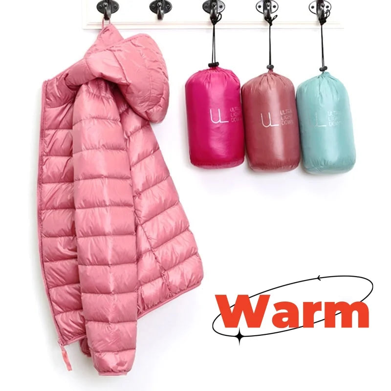 New Spring & Autumn Women’s Hooded Down Jacket – Lightweight & Office-Ready