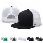 Unisex Flat-Brim Snapback Cap – Hip Hop Baseball Hat with Rivet Detail & Mesh Visor