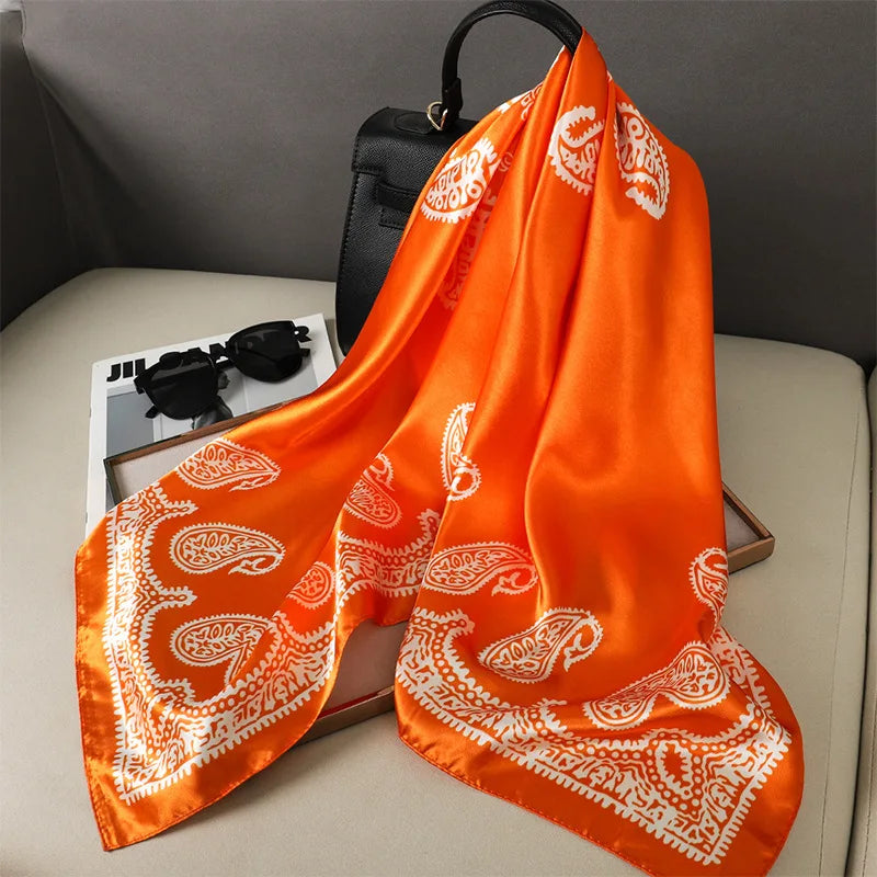Ladies Paisley Bandana Headscarf – Silk Satin Square Neck Scarf, Shawl Wrap, Hijab, Fashion Accessory,
