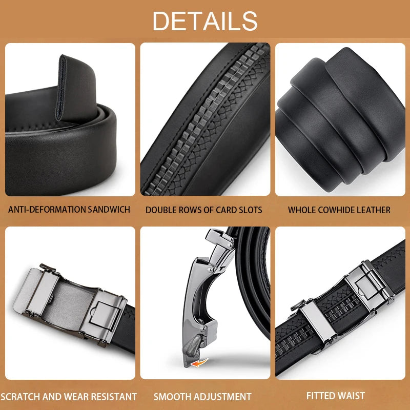 OYIFAN belt for men Business Men Genuine Leather Luxury Cowhide Men Belts Girdle Man Automatic belts Ratchet belt