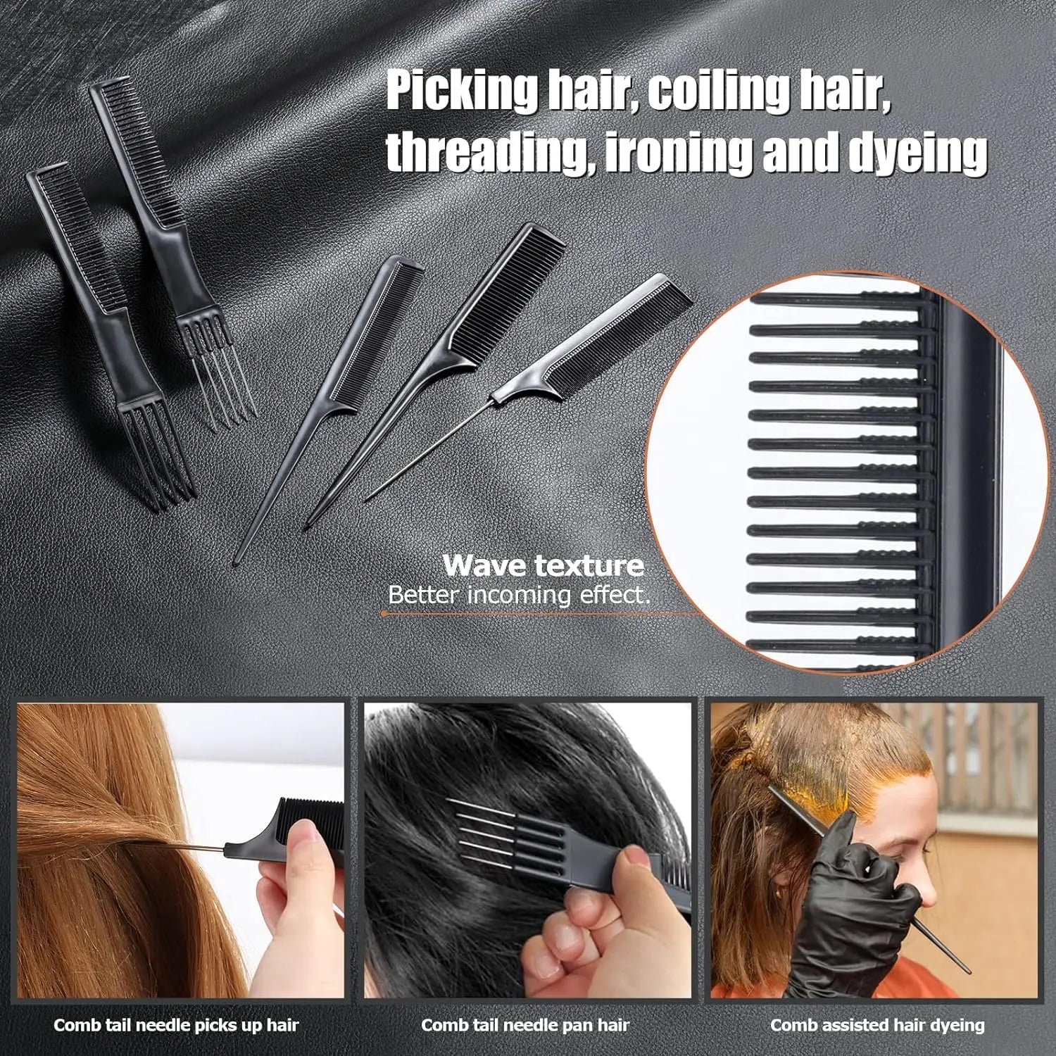10pcs Professional Black Hairdressing Comb Set – Versatile Styling, Barber, Tail, and Training Combs for Salon and Stylist Use