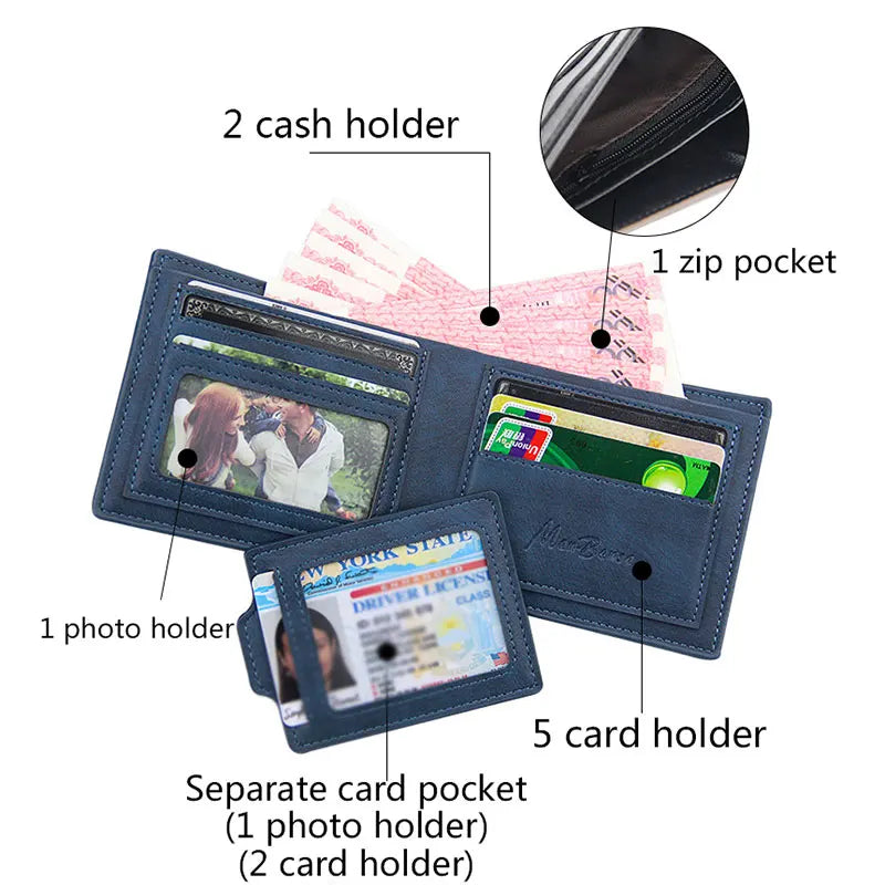 New Short Men Wallets High Quality Card Holder Casual  Male Purses Small Card Bag Photo Holder Men's Removable Card Slot