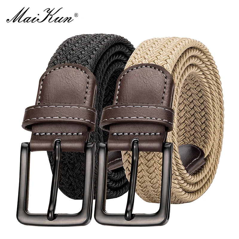 MaiKun 2PCS Canvas Men Belts Fashion Elastic Metal Pin Buckle Military Tactical Raided Stretch Woven Belts For Men For Work