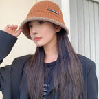 Thick Knitted Bucket Hat for Women – Warm Fisherman Beanie, Cold-Proof Casual Panama Cap for Fall & Winter”