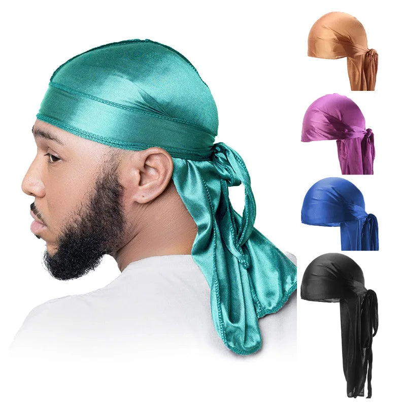 Unisex Satin Long-Tail Durag – Silky Turban, Pirate Hat & Headwrap for Men & Women