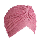 Full-Head Bling Gold Silk Turban – Knotted Twist Cap, Warm Casual Headwear for Women