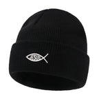 Embroidered Christian Ichthys (Jesus Fish) Knitted Beanie – Warm Winter Hat for Men and Women