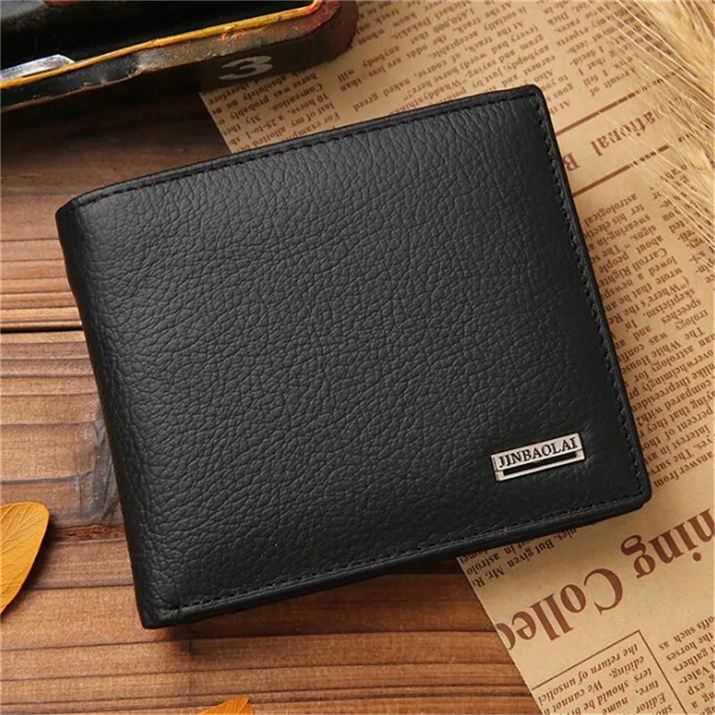 Vintage Short Men Wallets Genuine Leather Credit Card Holder Waterproof Men Purse Classic Coin Pocket Black Male Wallet