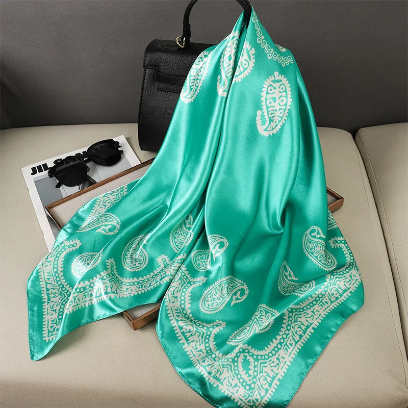 Ladies Paisley Bandana Headscarf – Silk Satin Square Neck Scarf, Shawl Wrap, Hijab, Fashion Accessory,