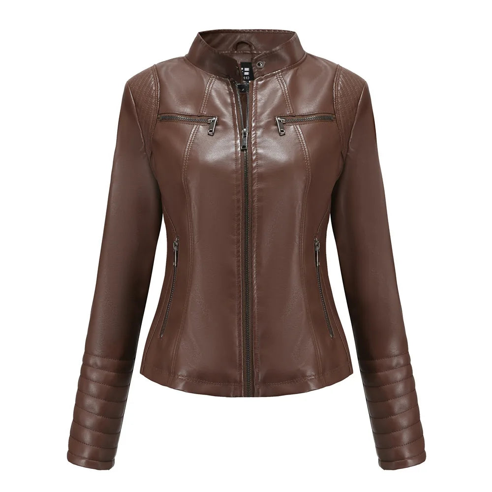 2026 Spring Women’s Leather Moto Jacket – Sleek, Cropped & Modern