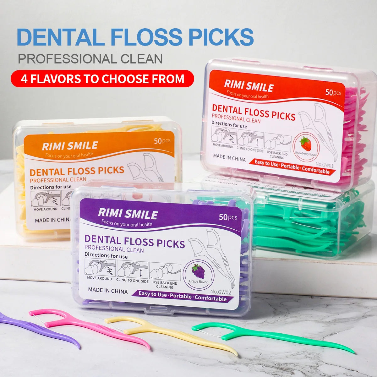 Hot Seller – 50PCS/Box – Fruit-Flavored Dental Floss Picks
