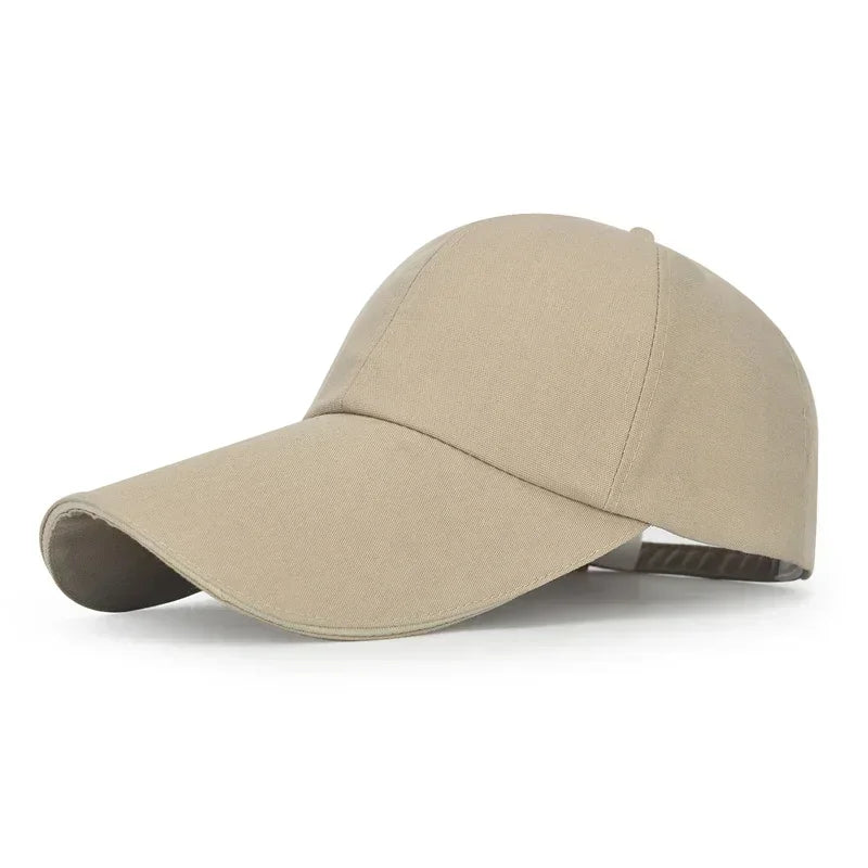 Canvas Long-Brim Snapback Cap – Casual Summer Hat for Men & Women, Sun-Blocking Design